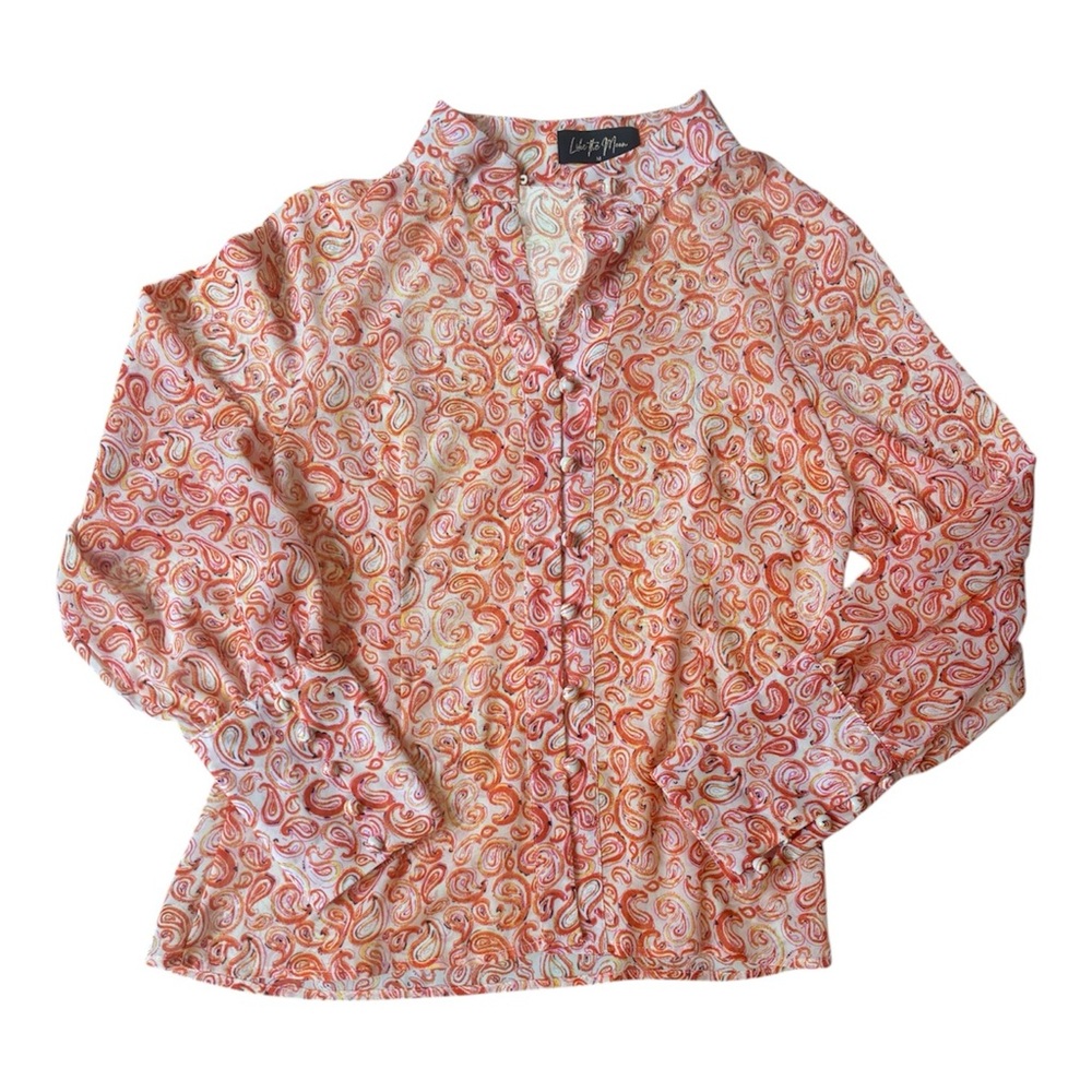 NWOT Like The Moon Orange Paisley Print Button Down Women's Collared Top Medium